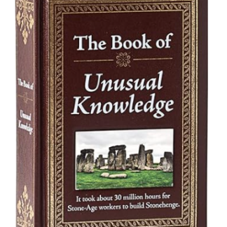 Cover of ‘The Book of Unusual Knowledge’ by Publications International Ltd. The image features a collage of intriguing and eclectic illustrations, including historical artifacts, scientific diagrams, and whimsical drawings, all hinting at the diverse and fascinating trivia contained within the book.